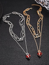 preiswerte Halskette für Damen-Damenhalskette mit rotem Herzanhänger und schwarzem Rosendesign – romantischer Gothic-Schmuck für den Valentinstag, Partys und besondere Anlässe