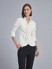 billige Kvinne Enkle Topper-Dame Dresskjorter Arbeidsskjorter Helfarge Formell Kontor Fritid / hverdag Kjegle Erme Svart Hvit Dreie blusset krage skjorter Langermet Elegant Mote Fritid hverdag Krage Vår