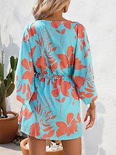 tanie Wakacyjne sukienki-Damskie Sukienka mini Codzienne sukienki Sukienka A line Elegancki Codzienny Urlop Codzienny Regularny Kwiaty Rękaw 3/4 W serek Niebieski Morelowy Lato