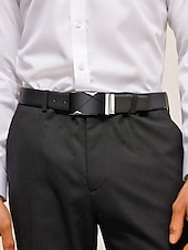 levne Pánské opasky-pánský nastavitelný černý kožený pásek s elegantní kovovou přezkou - pravá kůže, přizpůsobitelná délka, ideální pro obchodní příležitostné a svatební příležitosti