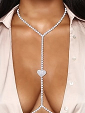economico Collana da donna-collana con catena per il corpo in strass da donna – ciondolo a cuore, scintillante gioiello a forma di Y per feste, abbigliamento da discoteca o eventi speciali