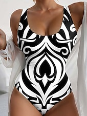 cheap One-piece swimsuits-Women&#039;s Swimsuits One Piece Monokini Swimsuit Backless Tummy Control High Waist Slim Vacation Beach Wear Geometic U Neck Sleeveless Bathing Suits