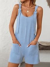 preiswerte Rompers-Damen Normal Kurz Jumpsuit Aktiv Gestreift Ärmellos Rundhalsausschnitt Hohe Taillenlinie Urlaub Täglich Regular Fit Rosa Leicht Blau Sommer