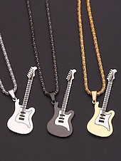 abordables Joyas para hombres-Collar con colgante de guitarra para hombre: joyería de estilo rock de acero inoxidable dorado y plateado para amantes de la música y ocasiones especiales.