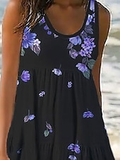 billiga Blommiga klänningar-Kvinnors Mini Klänning Petite Klänning Sommarklänning Skift Klänning Volang Klänning Semester Avslappnad Utomhus Semester Dags Regular Fit Blommig Ärmlös U-Hals Blå Lila Fuchsia Grön Sommar Vår