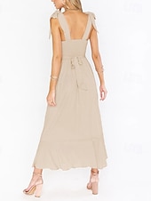 cheap White Graduation Dresses-Women&#039;s Long Dress Maxi Dress Graduation Dress A Line Dress Summer Dress Cami Dress Elegant Stylish Vacation Daily Date Regular Fit Plain Sleeveless Square Neck Black White Light Green Pink Summer