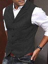 cheap Men&#039;s Vest-Men&#039;s Vest Gilet Wedding Event / Party Daily Fashion Business Spring &amp;  Fall Buttons Pocket Polyester Comfortable Solid Color Single Breasted One-button Lapel Regular Fit Black Light Brown Green Army