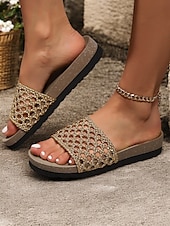 cheap Vacation Sandals-Women&#039;s Comfortable Slide Sandals with Woven Upper - Casual Summer Footwear for Beach, Vacation and Everyday Wear