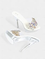 cheap Semi-Formal-Women&#039;s Rhinestone Embellished Clear Platform Heels – Glamorous Open-Toe Wedding Shoes for Brides and Evening Events