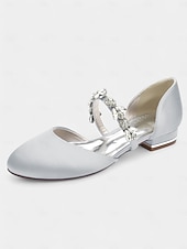 abordables Semi-formel-chaussures de mariage fermées en satin blanc avec bride à la cheville en strass - mariée pour occasions spéciales