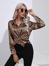 cheap Work Tops-Women&#039;s Shirt Boho Shirt Dressy Tops Plain Casual Boho Long Sleeve Bishop Sleeve Shirt Collar Regular Tops Party Evening Wear Daily Evening Party Glitter Silver Black Yellow Red Royal Blue Summer
