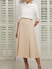 preiswerte Mamas Kleidersets-Zweiteiliges Mutter der Braut Kleid Hochzeitsgast Kirche Eleganter Schmuckkragen Knöchellang Stretch Satin 3/4-lang Ärmel Kurze Jacke Röcke mit Schleife(n) Derby Kleid Renntag Kleid 2025