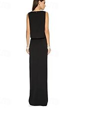 abordables NOIR-Robe de soirée deux pièces sirène  trompette élégante soirée gala cravate noire longueur complète sans manches col ras du cou mélange de coton sans dos avec fente et frange