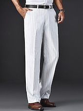 baratos Solto-Homens Social Calças Calças de Terno Bolsos Listas Perna reta Tecido Respirável Resistente a rugas Comprimento total Formal Casamento Festa Moda Estilo Clássico Preto Branco