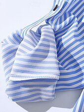 ieftine Rochii tip cămașă-Pentru femei Rochie Mini Rochii Tip Cămașă Rochie casual Rochie de vară Stilat Casual Vacanță Zilnic Dată Fit regulat Dunga Manșon Lung Rever Albastru piscină Vară Primăvară