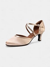 baratos Sapatos de Dança Latina-sapatos de dança fechados em cetim champanhe com design de tira cruzada para mulheres - ideais para dança de salão e social