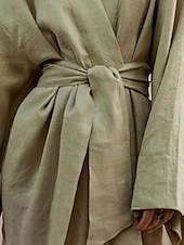 economico abiti stampati in cotone e lino-Per donna Mini Abito Abiti in cotone e lino Essenziale Casual Vacanza Feste Quotidiano Vestibilità comoda Semplice Manica Lunga Scollo a V Bianco Verde Primavera Autunno