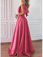 baratos Vestidos para Madrinhas-Linha A Vestido de Madrinha Assimétrico Sem Manga Elegante Longo Cetim com Laço(s) 2022