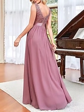 cheap Bridesmaid Dresses-A-Line Bridesmaid Dress V Neck Sleeveless Pink Floor Length Chiffon / Spandex / Shantung with Sash / Ribbon / Sequin / Draping 2022