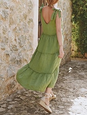 ieftine proiectează rochii din bumbac și in-Pentru femei Rochie Maxi Rochii inspirate din in Rochie casual Rochie din Bumbac Rochie Slip De Bază Casual Vacanță Zilnic Fit regulat Simplu Fără manșon Cu Bretele În V Trifoi Vară