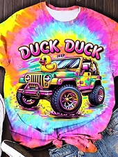 ieftine tricou Art &amp; Design-Pentru femei Tricou Cravată Scrisă Casual Manșon scurt Rotund Topuri obișnuite Zilnic Imprimeu Verde Deschis Roz Îmbujorat Mov Curcubeu Vară