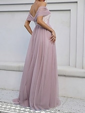 ieftine Rochii de Domnișoare de Onoare-Linia -A Rochie Domnișoară Onoare De Pe Umăr Fără manșon Elegant Lungime Podea Nailon cu Eșarfă / Panglică 2022