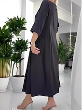 billige Kvinner svart kjole-Dame Lang kjole Maxikjole Uformell kjole Arbeidskjole Elegant Stilfull Fritid Feriereise Bryllupsgjest Arbeid Normal عادي 3/4 ermer V-hals Svart Sommer Vår Høst