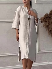 preiswerte Kleider-Damen Langes Kleid Maxikleid Leinen-inspirierte Kleider Freizeitkleid Stilvoll Lässig Urlaub Täglich Date Normale Passform Einfach Langarm V Ausschnitt Schwarz Hellgrün Rosa Rote Sommer Frühling