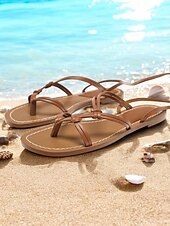 olcso Nyári szandálok-női gladiátor fűzős szandál – barna pántos lapos strandcipő nyári hétköznapi kirándulásokhoz