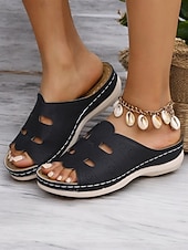 cheap Comfort Sandals-Women&#039;s Red Slip-On Sandals with Cut-Out Design, Comfortable Sole and Casual Style for Summer Wear and Daily Outings