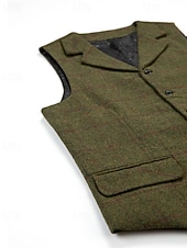 tanie Męska kamizelka-Męskie Kamizelka Zamszowa kamizelka Urlop Codzienny Randka Moda Codzienny Wiosna i jesień Guziki Kieszeń Poliester Wygodny Kratka Pojedynczy biust na jeden guzik Klapa Regularny Ciemnobrązowy Czarny
