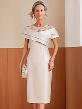 preiswerte Teelänge-Mutter der Braut Kleid Tee-Länge Elegant Vintage Einfach Rundhalsausschnitt Satin Tüll Kurze Ärmel mit Falten Cascading Rüschen Diamant Einfarbig Derby Kleid Renntag Kleid 2025