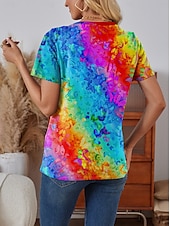 cheap Tie Dye&amp;Gradient tee-Women&#039;s T Shirt Gradient Casual Short Sleeve Round Neck Regular Tops Daily Print Blue Purple Green Rainbow Summer