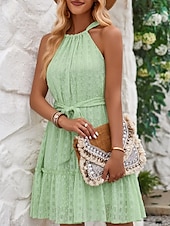 ieftine Rochii de soare-Pentru femei Rochie Mini Rochie casual Rochie A line Stilat De Bază Casual Vacanță Zilnic Fit regulat Simplu Fără manșon Gâtul halter Trifoi Caisă Vară