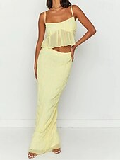 abordables Robes décontractées blanches-Femme Robe Ensemble Robe casual Jupe Ensemble Robe à enfiler Elégant Mode Plein Dos Nu Robe Maxi Sans Manches Col Carré Extérieur Rendez-vous Noir Blanche Jaune Eté Standard