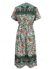 billiga Bohemklänningar-Dam Långklänning Maxiklänning Vardagsklänning A linjeklänning Sommarklänning Boho-klänning Elegant Hawaiisk Stylish Semester Dagligen Datum Normal Blommig Kortärmad V-hals Grön Sommar