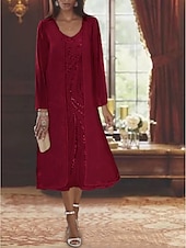billige Med jakke-Strand Bryllup To Delt A-Linje Mor til Bruden Kjole Formell Bryllupsgjester Elegant V Hals Te Lengde Chiffon Blonde Ermeløse Jakke Kjoler med Beading Paljetter 2025 gratis tilpasset størrelse