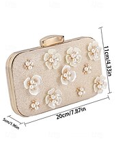 cheap Clutches &amp; Evening Bags-Women&#039;s 3D Floral Clutch with Pearl Accents and Gold Chain – Stylish Evening Bag for Weddings, Parties and Formal Occasions Silver Black Gold