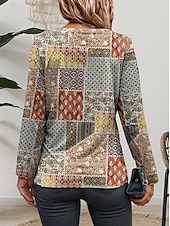 preiswerte Boho-T-Shirt-Damen T Shirt Grafik Geometrisch Lässig Langarm Rundhalsausschnitt Normale Oberteile Täglich Druck Salbeigrün Frühling Herbst