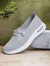 ieftine Adidași de Damă-adidași de damă gri din tricot cu talpă cu pernă de aer – pantofi ușori și respirabili pentru mers, călătorii și ținute casual