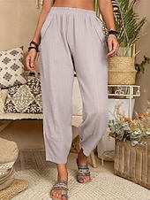cheap Plain Cotton Linen Pant-Women&#039;s Cotton Linen Pants Pants Trousers Lightweight Casual Ankle-Length High Rise Plain Pocket Breathability Comfortable Inelastic Casual Daily Weekend Wine Navy Black White Summer Spring Regular