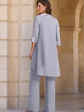 voordelige Broekpakken van mama-Jumpsuit  Pantsuit Moeder van de Bruid Losse Pasvorm 3-delig Set Elegante Simpele Sierhals Vloerlengte Chiffon Satijn Crêpe Halve Mouw Wrap Inclusief met Effen Kleur 2025