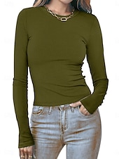 economico Magliette-Per donna Polo maglietta Liscio Vintage Di tendenza Manica lunga Rotonda Top corti Giornaliero Per uscire Nero Bianco Rosa Verde militare Rosso Primavera Autunno Inverno
