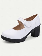 cheap Platform Heels-Women&#039;s Brown Mary Jane Heels with Velcro Strap – Comfortable Chunky Heeled Shoes for Casual and Everyday Wear