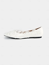 cheap Casual-White Lace Wedding Shoes with Floral Appliqué and Mesh Design for Brides for Formal Occasions