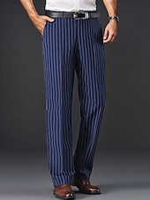 baratos Solto-Homens Social Calças Calças de Terno Bolsos Listas Perna reta Tecido Respirável Resistente a rugas Comprimento total Formal Casamento Festa Moda Estilo Clássico Preto Branco
