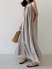 cheap Dresses-Women&#039;s Long Dress Maxi Dress Linen-Inspired Dresses Casual Dress Cotton Linen Dress Slip Dress Stylish Casual Vacation Daily Date Regular Fit Plain Sleeveless Crew Neck Black Navy Blue Gray Summer