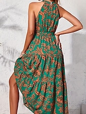 ieftine Rochii florale elegante-Pentru femei Rochie Maxi Rochie casual Rochie leagăn Rochie A line Rochie Boho Boemia Epocă Casual Vacanță Zilnic Fit regulat Floral Fără manșon Gâtul halter Trifoi Vară