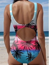 abordables Maillots de bain une pièce-Maillots de bain femme une pièce maillot de bain impression botanique tropicale contrôle du ventre sans manches