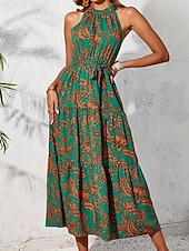 ieftine Rochii florale elegante-Pentru femei Rochie Maxi Rochie casual Rochie leagăn Rochie A line Rochie Boho Boemia Epocă Casual Vacanță Zilnic Fit regulat Floral Fără manșon Gâtul halter Trifoi Vară